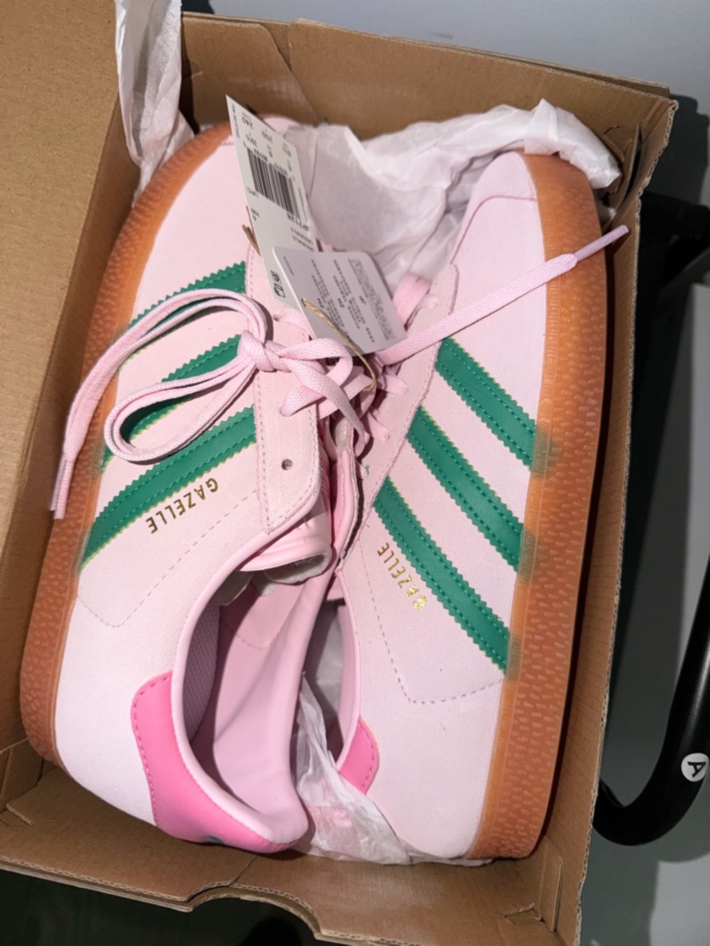 adidas Gazelle Women’s Pink & Green Suede Sneakers with Gum Sole